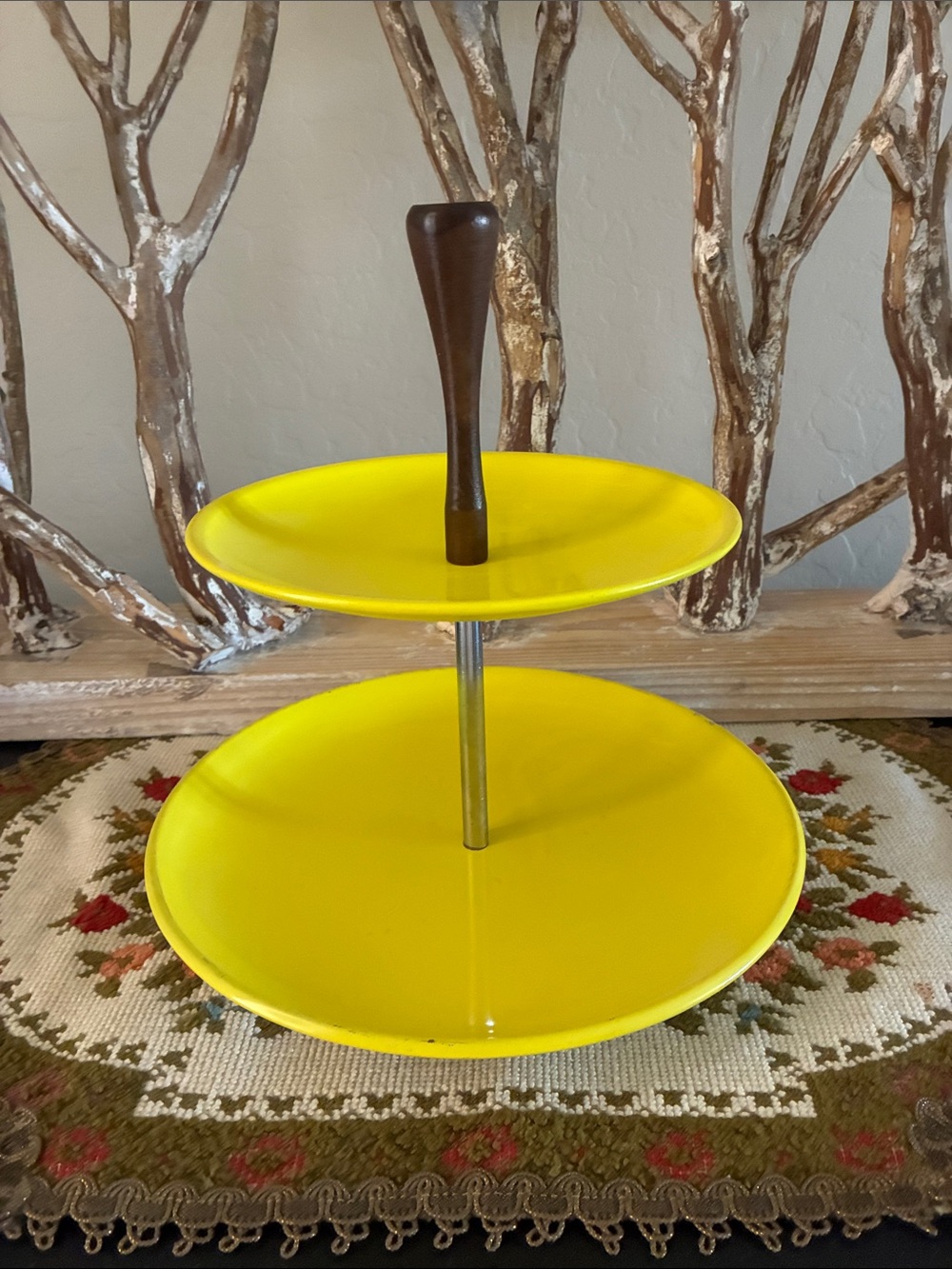Mid-century 2 Tier Metal Tidbit Tray / Serving Stand